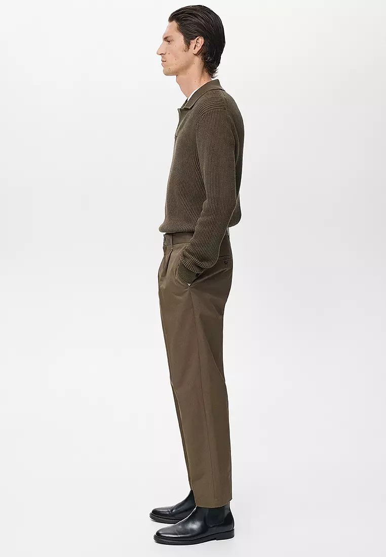 標準剪裁褶飾棉褲