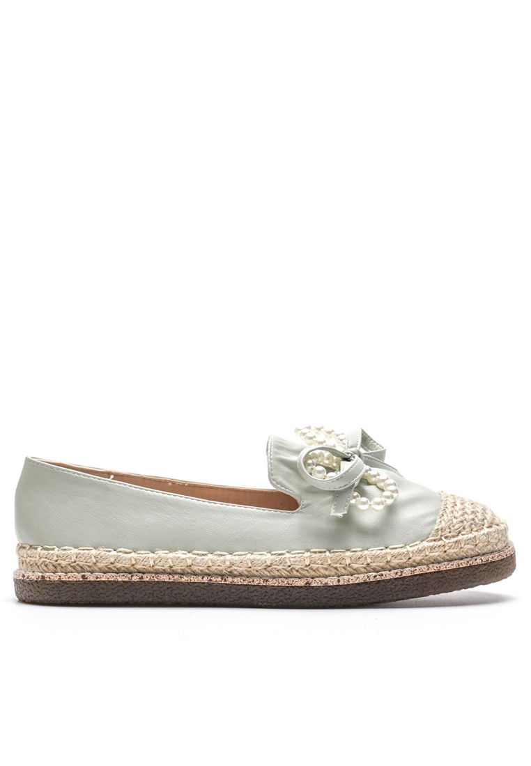 Pearl Bow Faux Leather Espadrilles PS663-3
