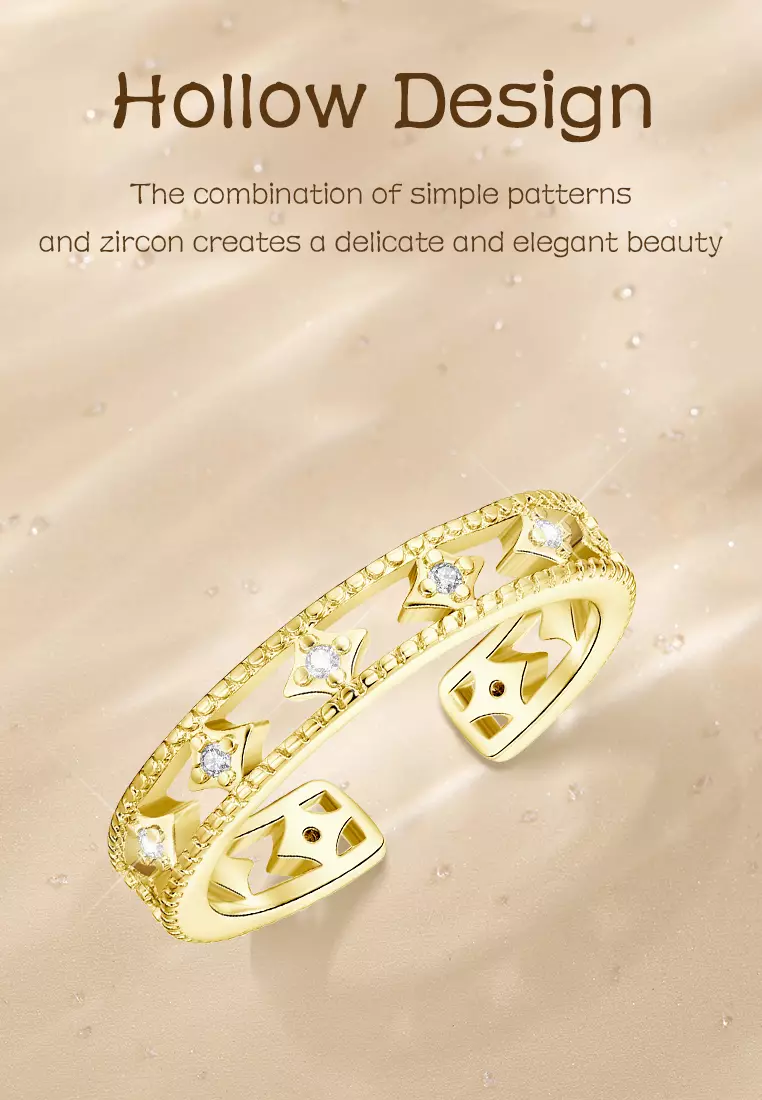 Cincin Wanita Titanium Korea Style Hollow Design Free Size Anti Luntur Perhiasan Cewek