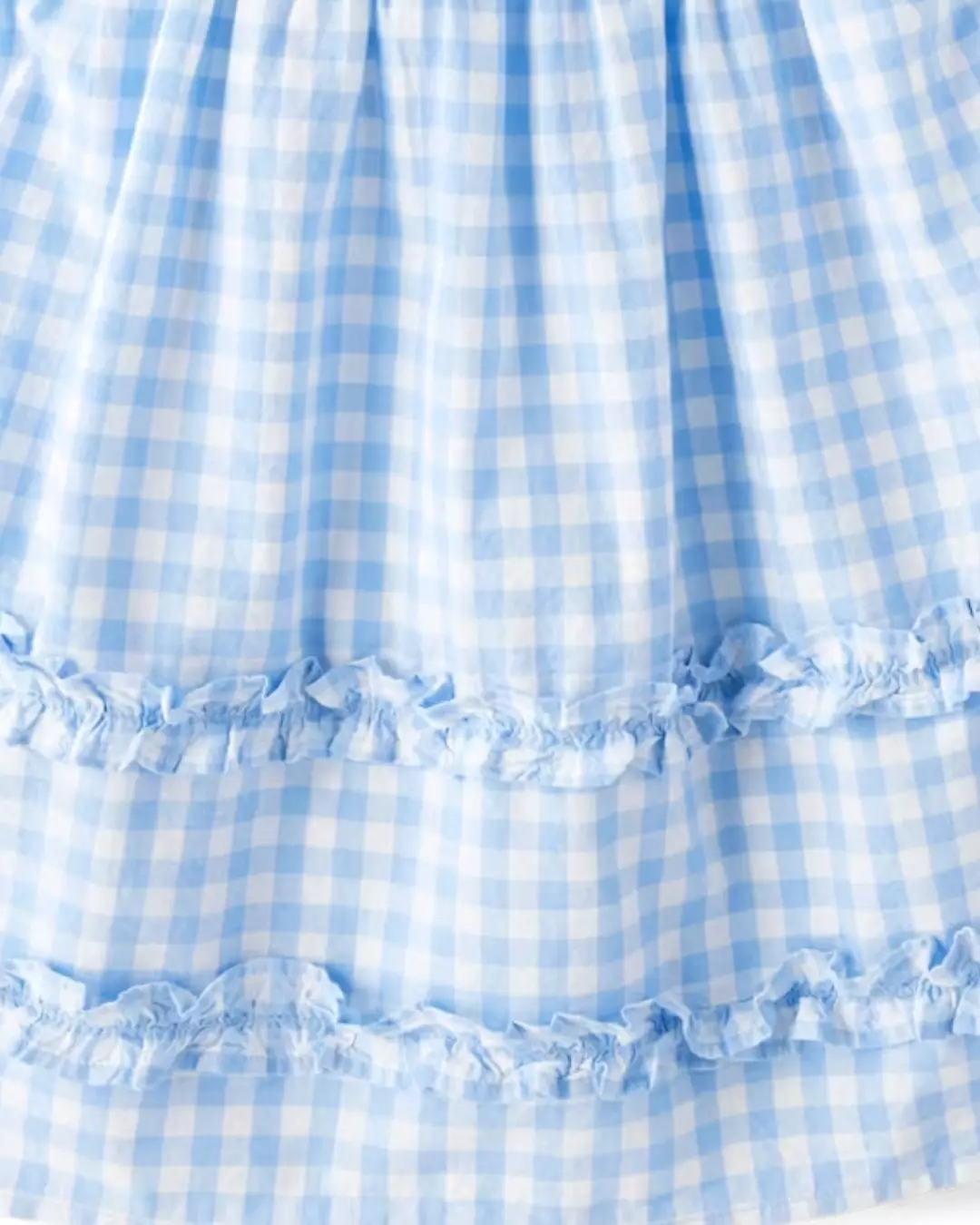 Girls Gingham Poplin Smocked Ruffle Dress - Baju Anak Perempuan (Biru)