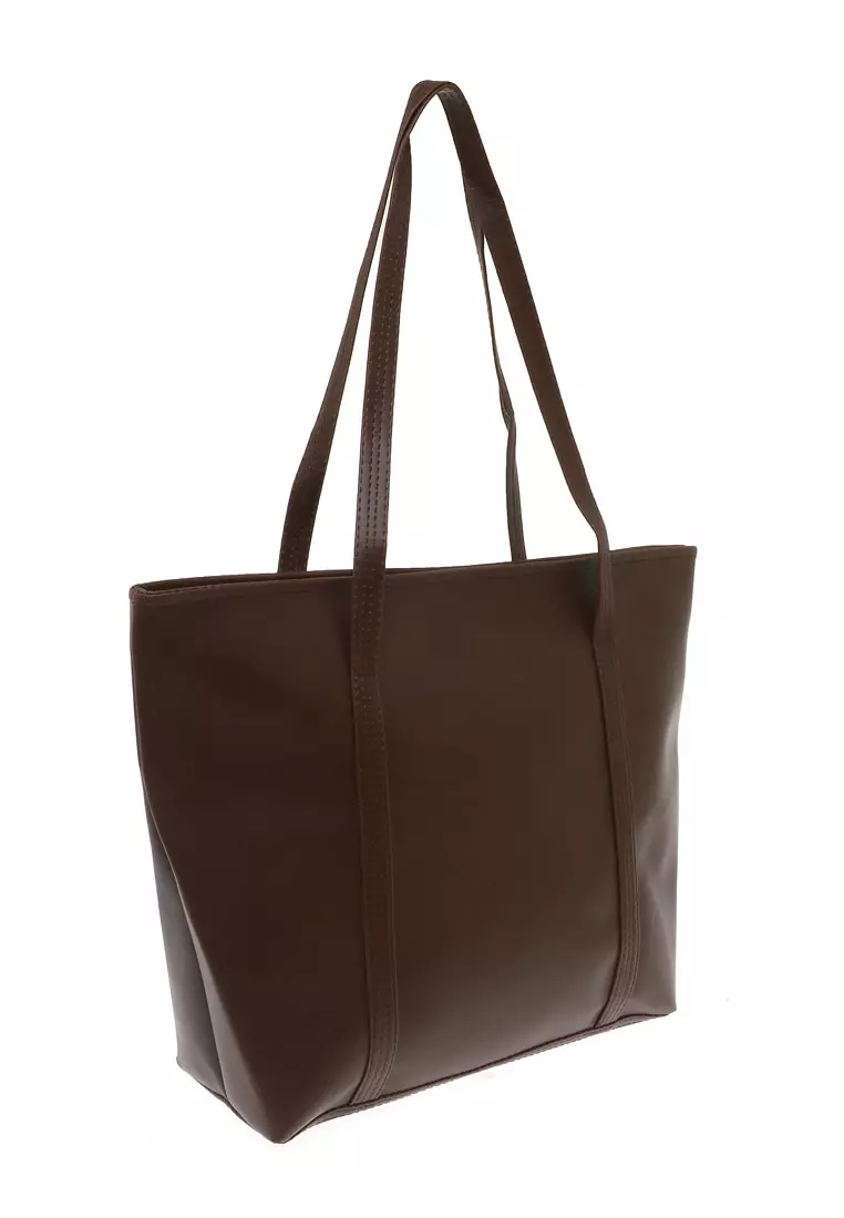 Kyla Tote Bags Woman Plain Design Simple Tas Wanita Casual Premium Quality - Brown