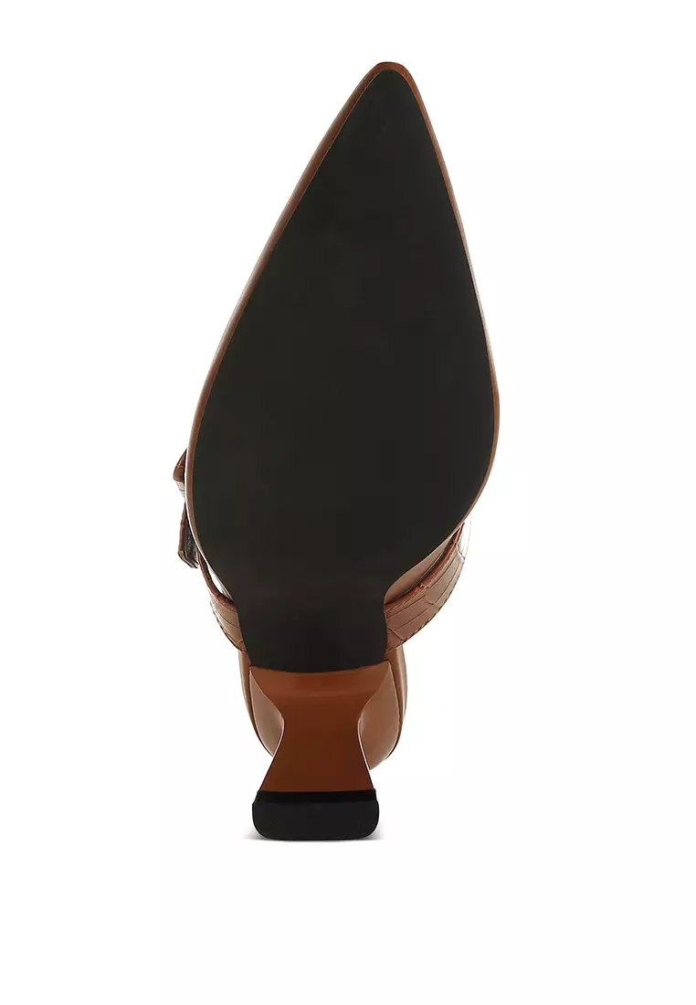 Tan Block Heel Mules