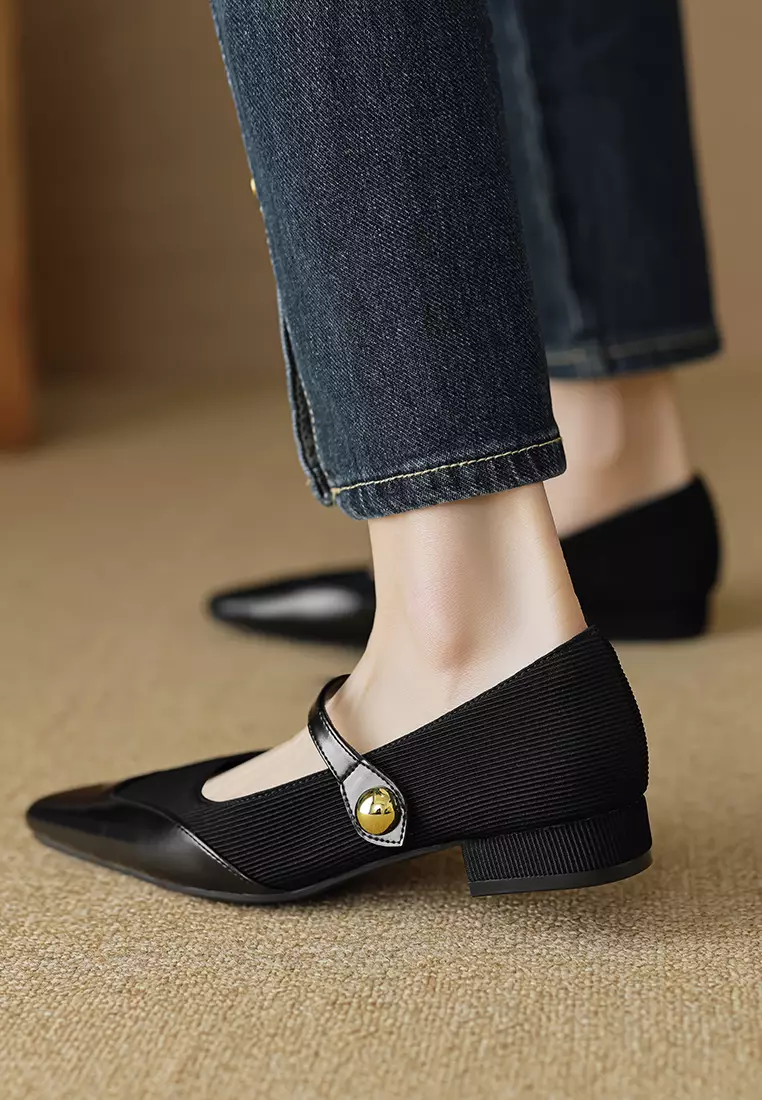 Elastic Knit Stitched Mary Jane Shoes WW8376-2