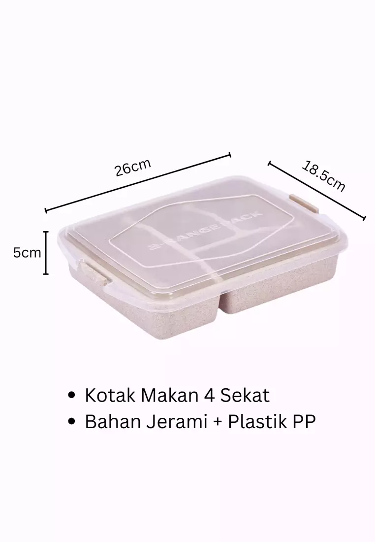 Wakakids Lunch Box 4 Sekat Kotak Makan Bekal Bahan Jerami Gandum 5724 Venjr Biru