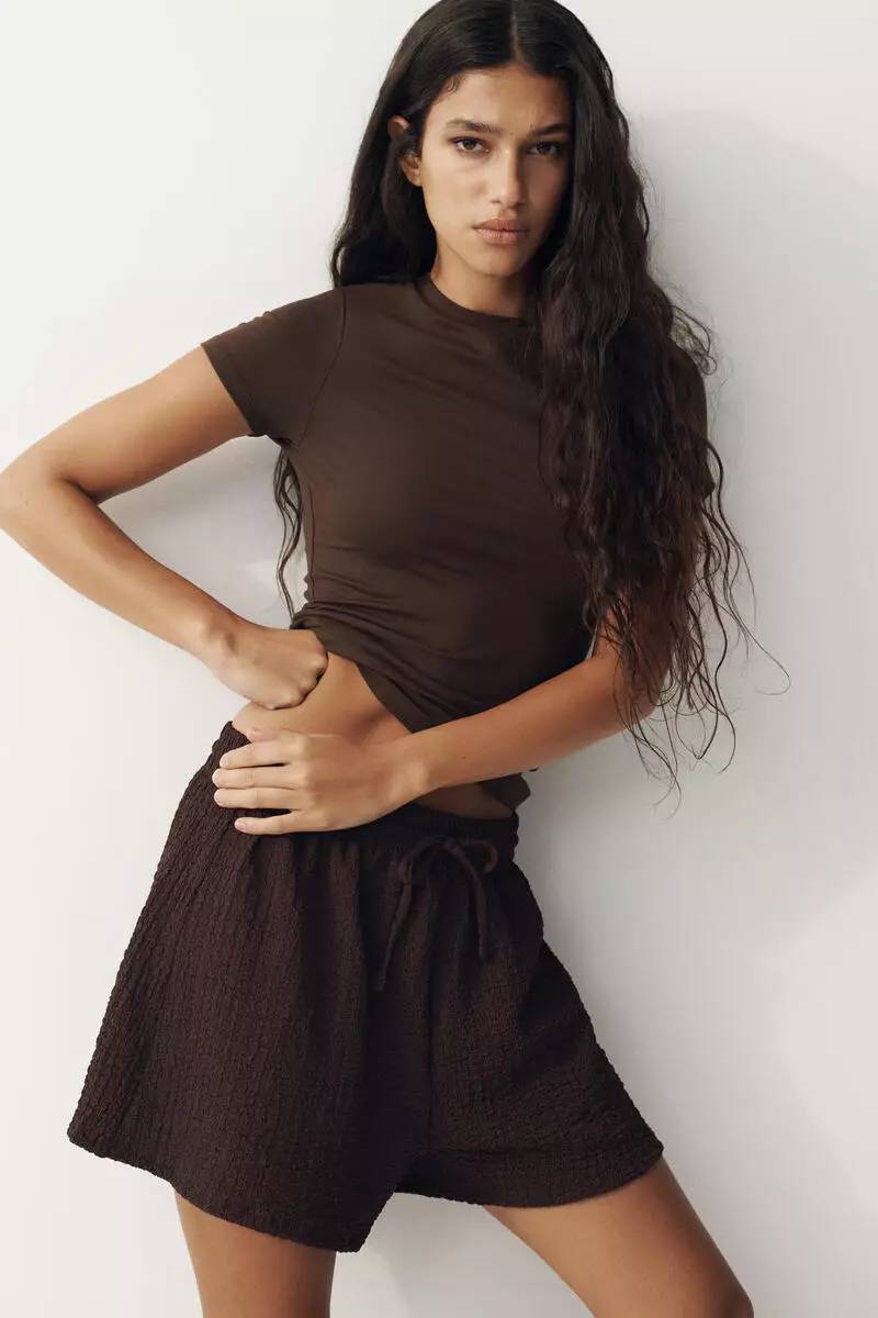 Textured jersey drawstring shorts