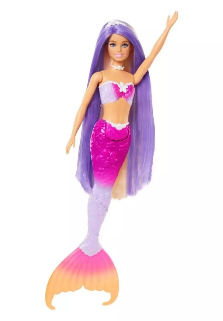 Barbie Mermaid Doll, “Malibu” with Pink Hair, Styling Accessories, Pet Dolphin and Water-Activated Color Change Feature
