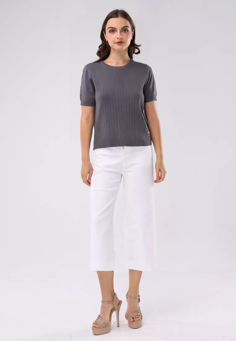 Textured Knitted Short Sleeves Blouse