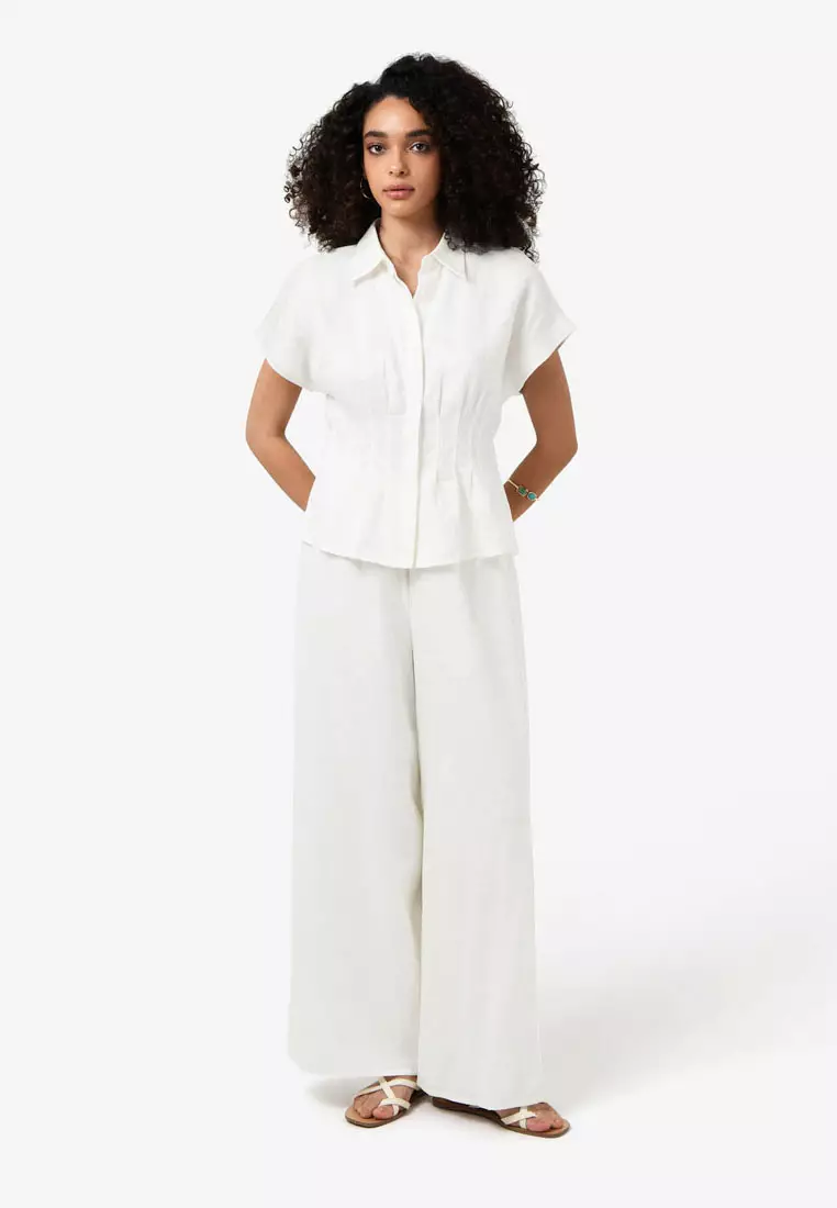 Ami Linen Pleated Tuck Shirt
