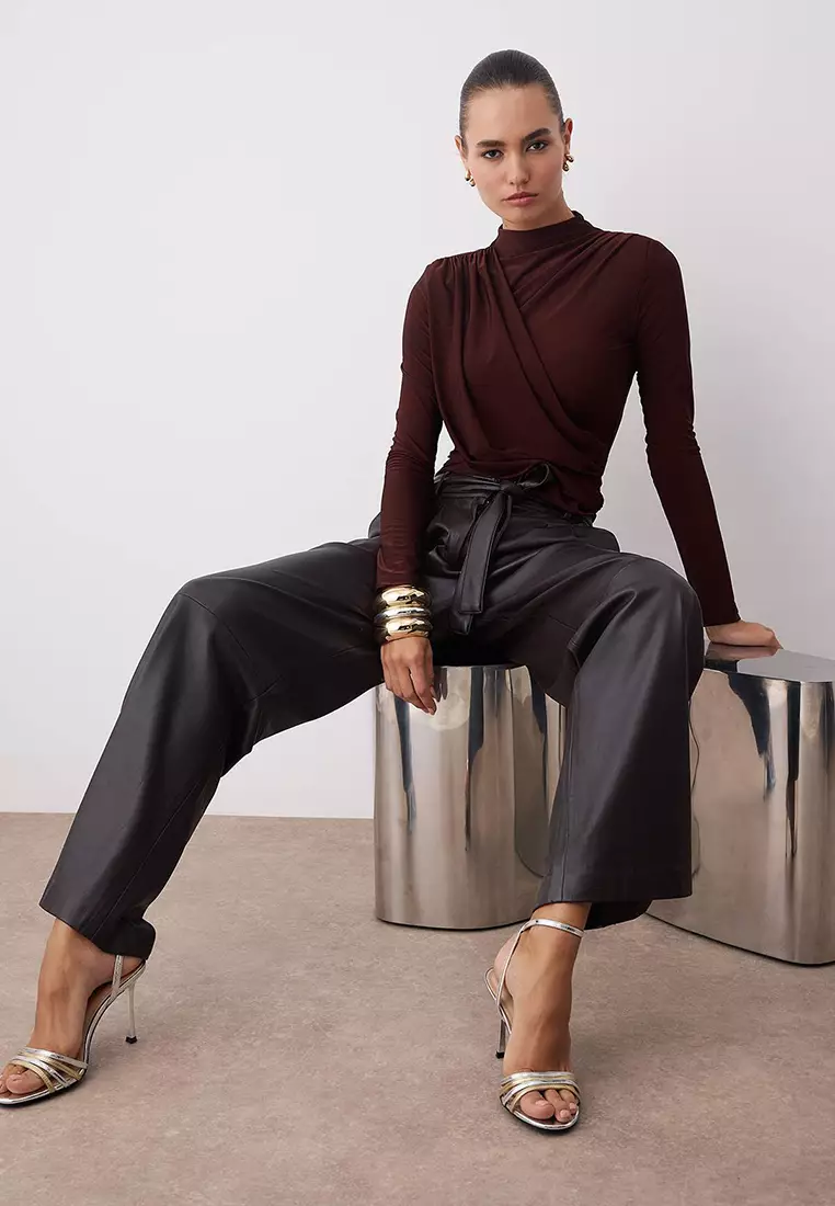 Mock Neck Ruched Top