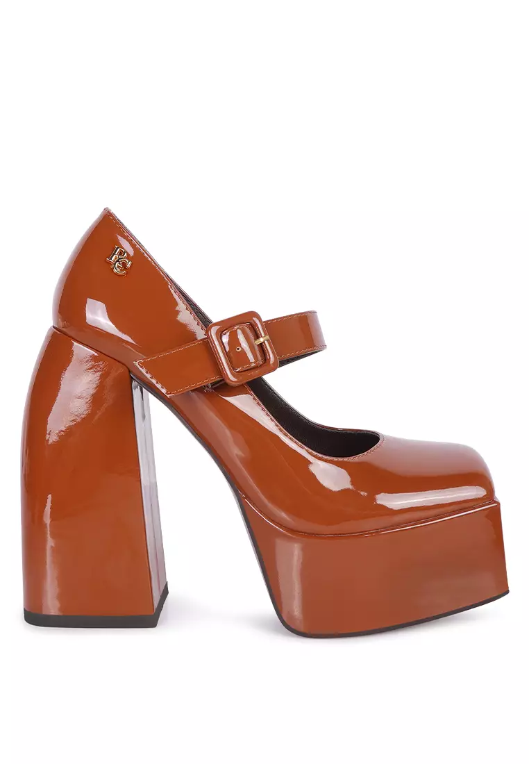 Discount on Rag & Co.  shoes - SKU: Tan Statement High Platform Heel Mary Jane Sandals