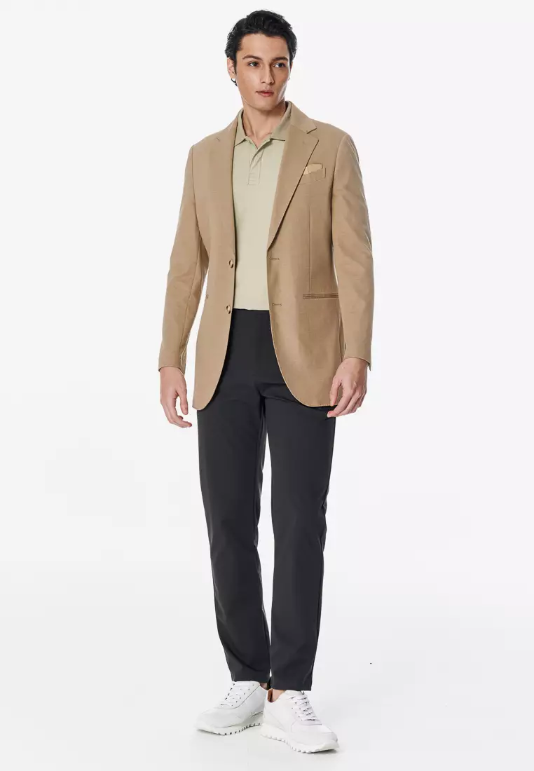 卡其涼感彈力針織休閒西裝外套