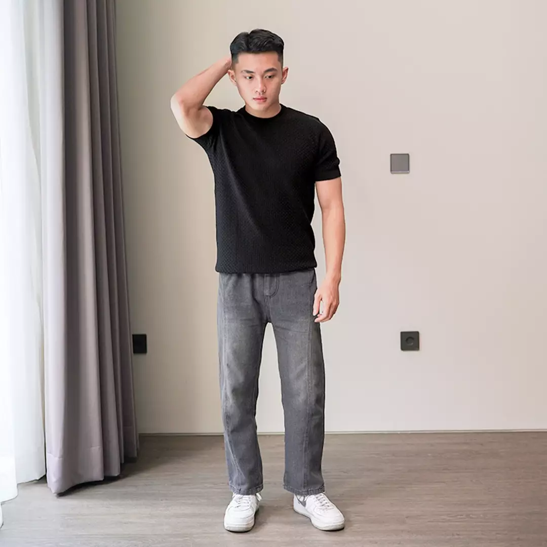 Kale ROGER BLACK / Atasan Rajut Pria / Sweater Rajut Tangan Pendek / Baju Pria