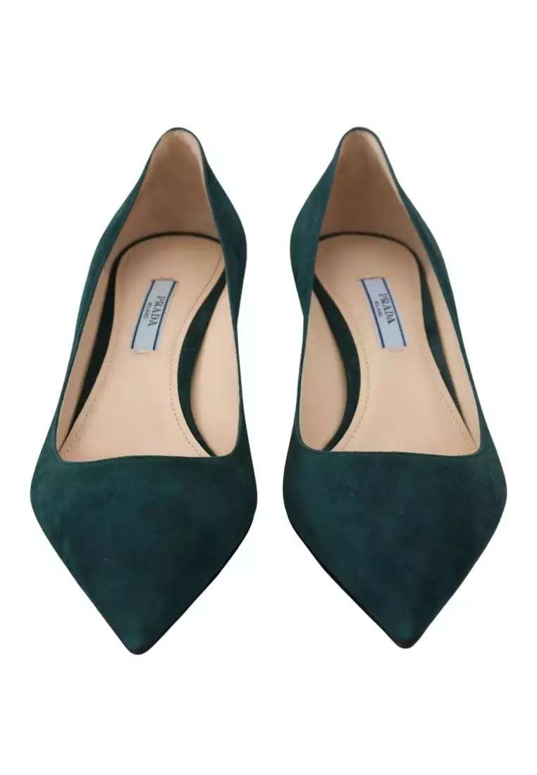 Buy PRADA Prada Green Suede Leather Cone Heels Pumps Shoes 2023