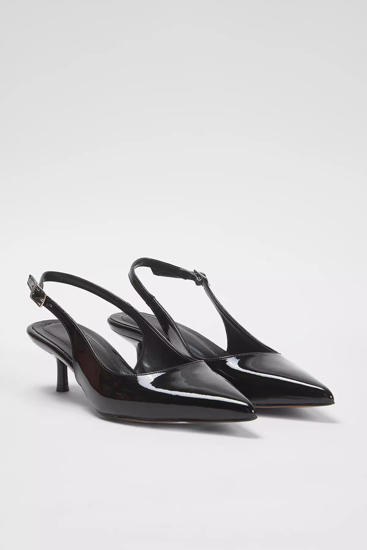 Black Patent Leather Pointed Toe Kitten Heels Women's Classic Heels Takss25To00005