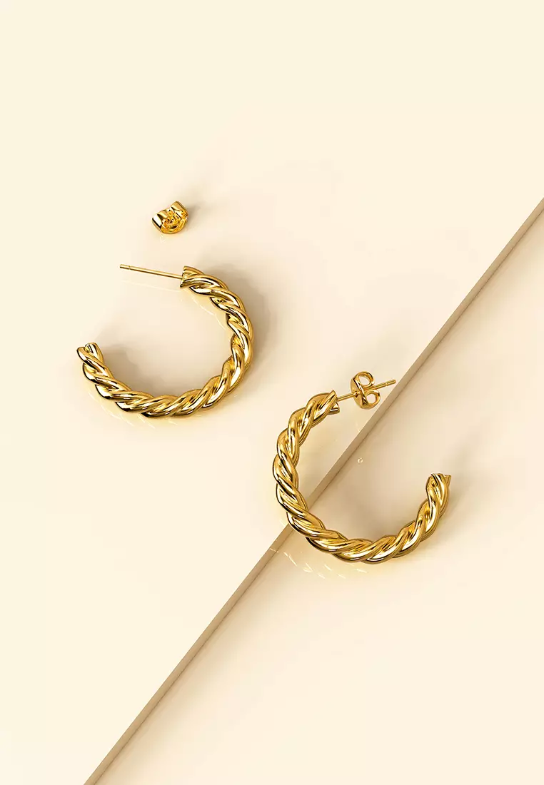 Twisted Braid C-Hoop Gold Layered Earrings 30mm