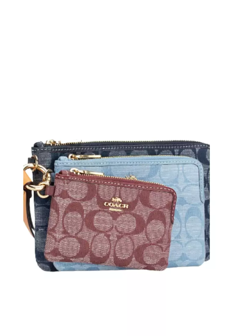 Coach Coach Corner Zip Trio CH199 In Signature Chambray In Denim