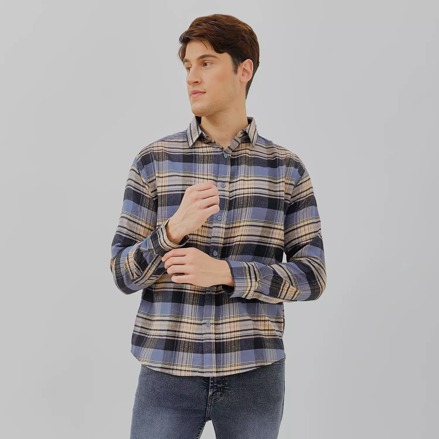 PAULMAY Kemeja Flanel Pria Lengan Panjang Abu 6712