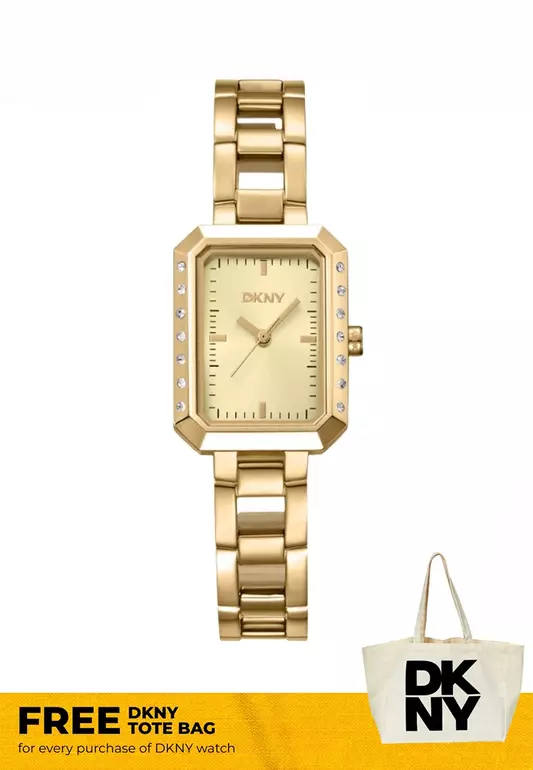 (FREE GIFT) DKNY Uptown Glitz Gold Stainless Steel Analog Quartz Watch For Women DK1L010M0025