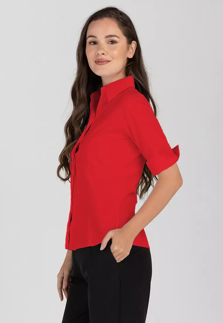Diana 3/4 Sleeve Plain Button Down Office Blouse
