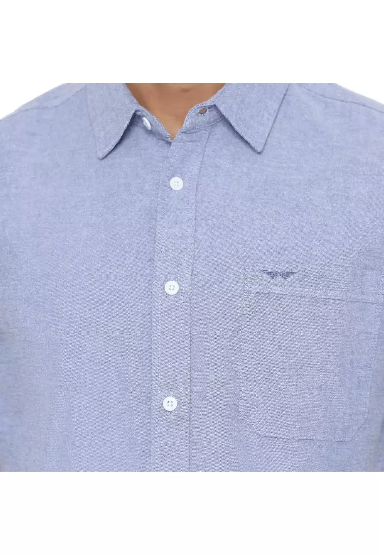 RBJ Kemeja Polos Cotton Biru Slim Fit Pria