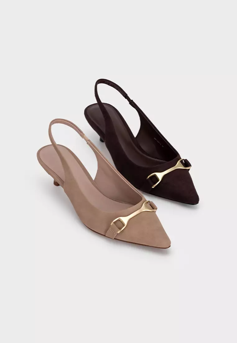 BUCKLE WITH POINTY TOE SLINGBACK HEEL PUMP