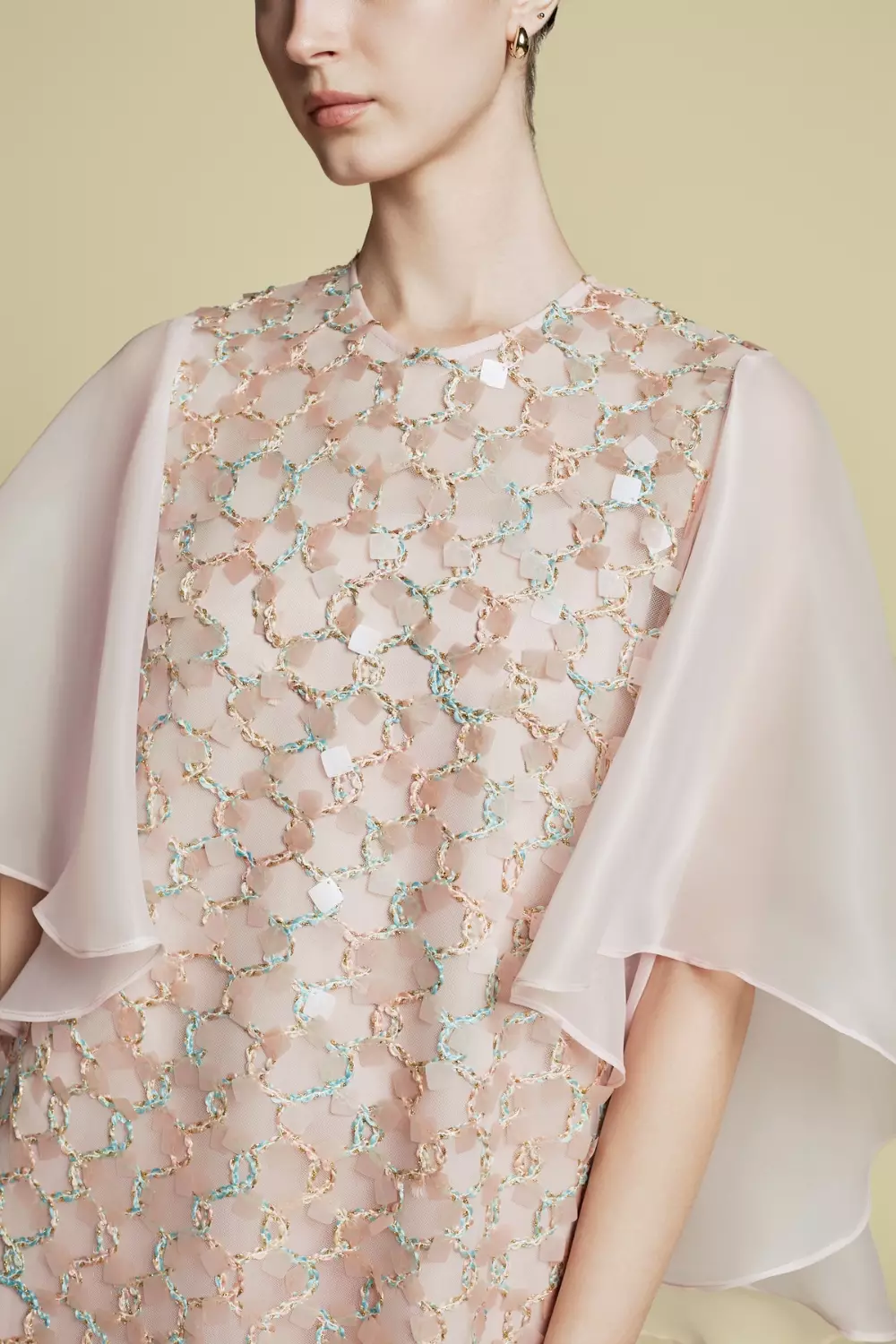 Demure Signature - Ethereal Embroidered Tulle  kaftan Dress Light Pink