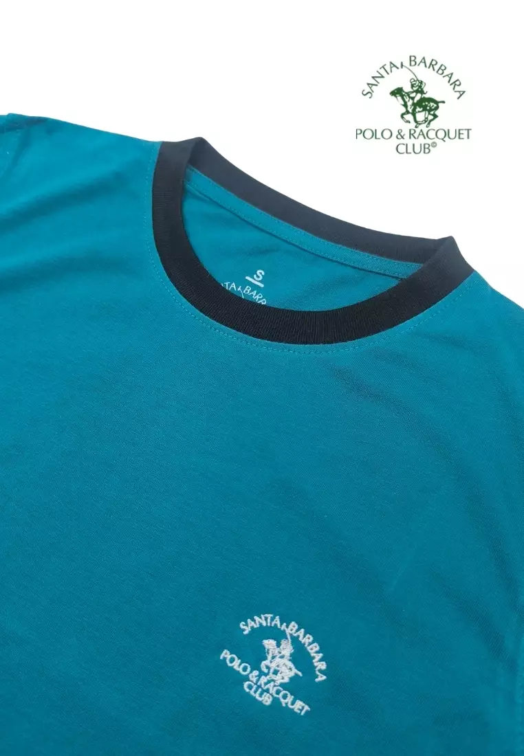 Plain Casual Cotton T-shirt with Embroidery logo on Chest - Green