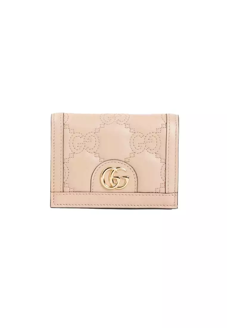 GG Matelassé Card Case Wallet Pink Sand 723786