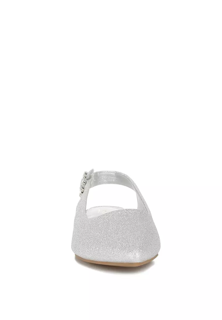 Glitter Slingback Flat Sandals in Silver