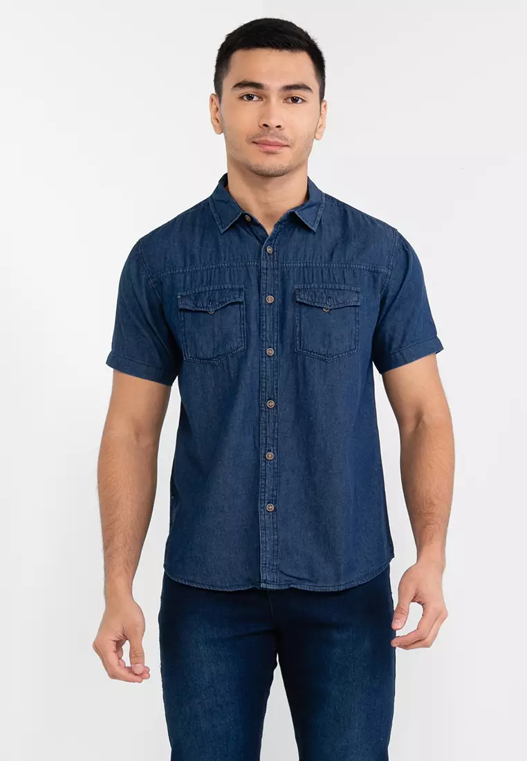 Mens blue short deals sleeve shirt