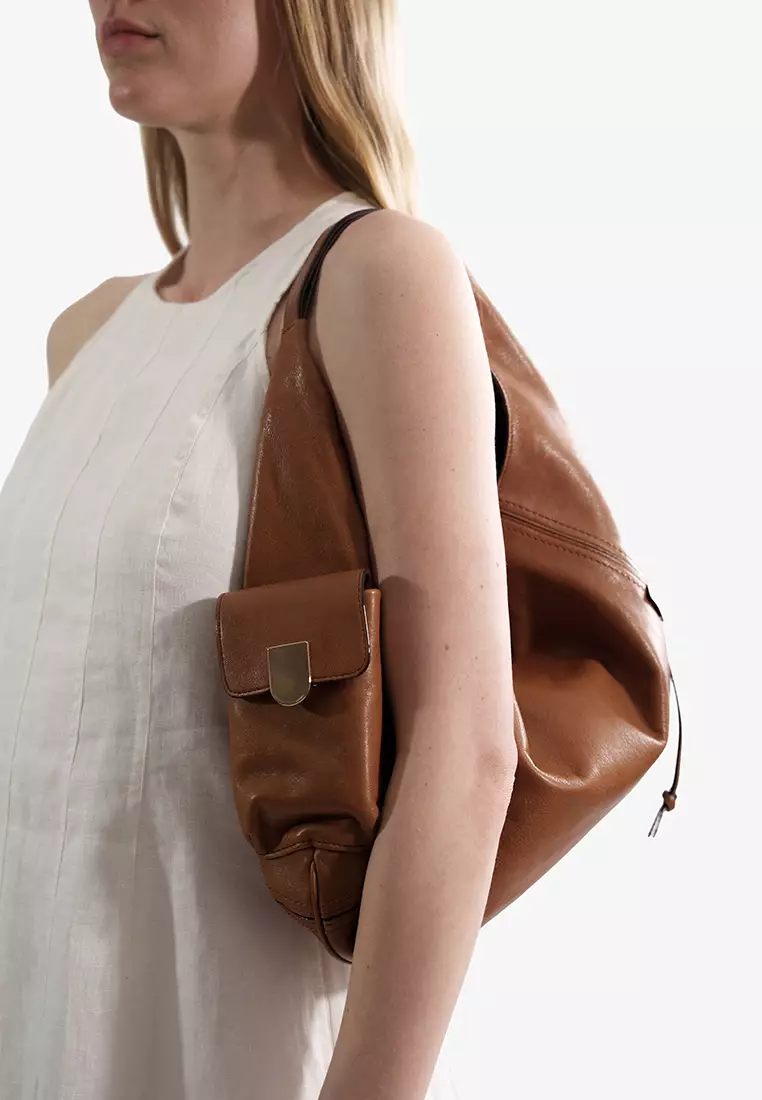 Arial Side Pockets Hobo Bag II - Caramel