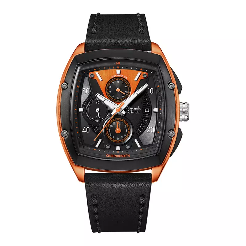Jam Tangan Pria Alexandre Christie Chronograph AC 6610 MC LIPBAOR Men Dual Tone Dial Black Leather Strap
