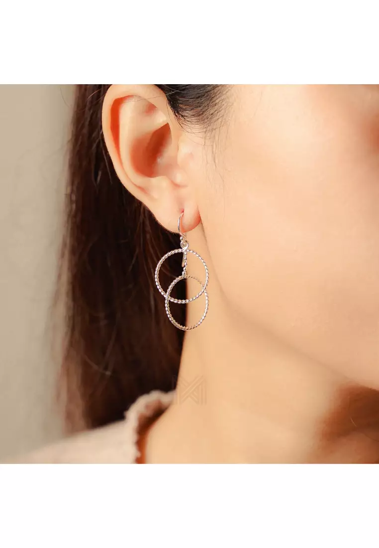 Millennia 2000 Circle Links Hook Silver Dangle Earrings with 925 Sterling Silver