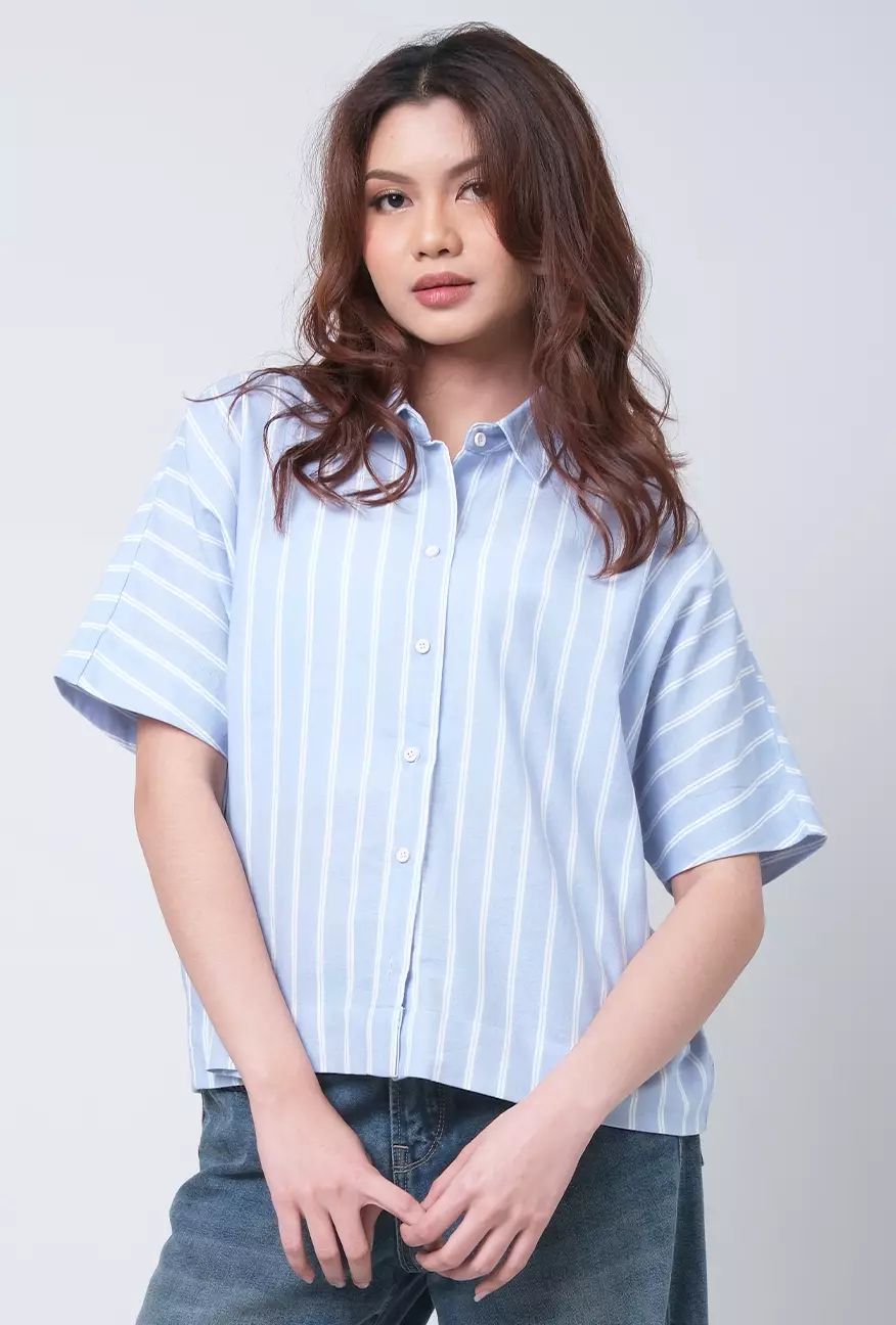 Kemeja Wanita Kyra Blue White