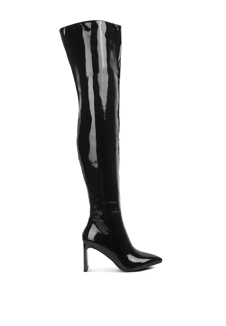 Discount on London Rag  shoes - SKU: Black Patent Pu Statement Block Heel Long Boots