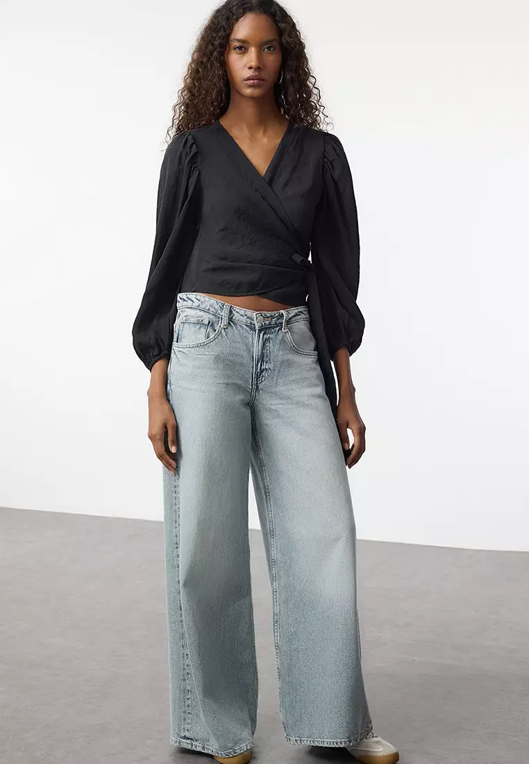 Long Sleeves Wrap Blouse