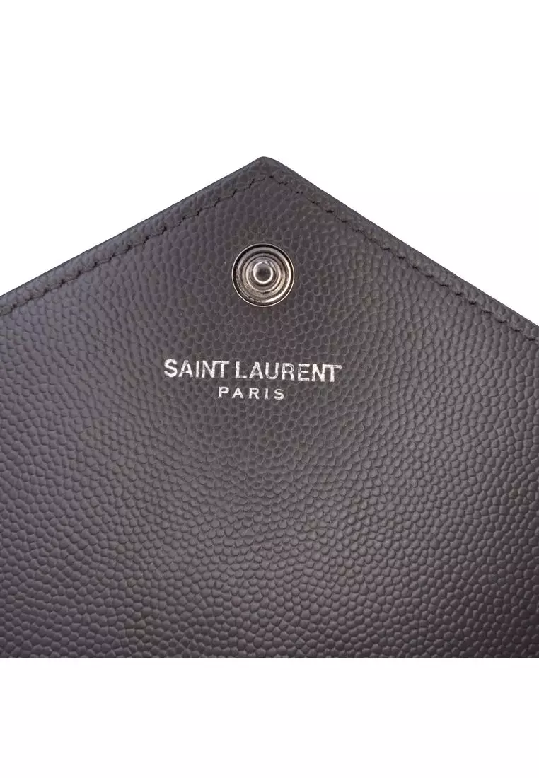Pre-Loved Saint Laurent Grain De Poudre Chevron Cassandre Envelope Chain Wallet