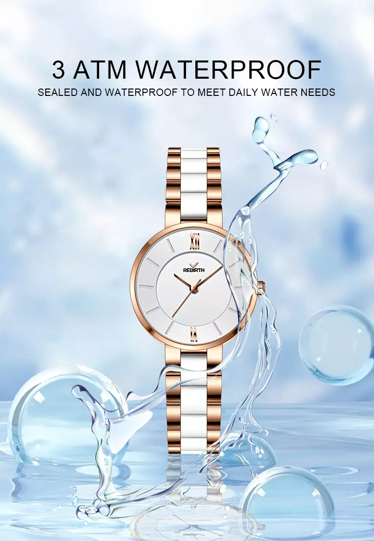 Jam Tangan Wanita Anti Air Original Korea Elegan Kuarsa Tali Keramik Jam Tangan Cewek rosewhite