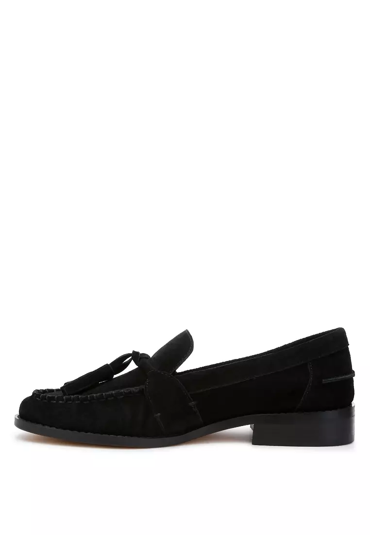 Black Tassels Detail Suede Loafers