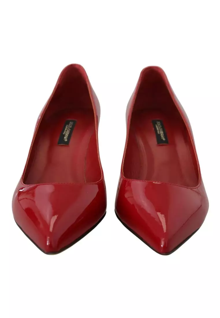 Red leather kitten heels best sale