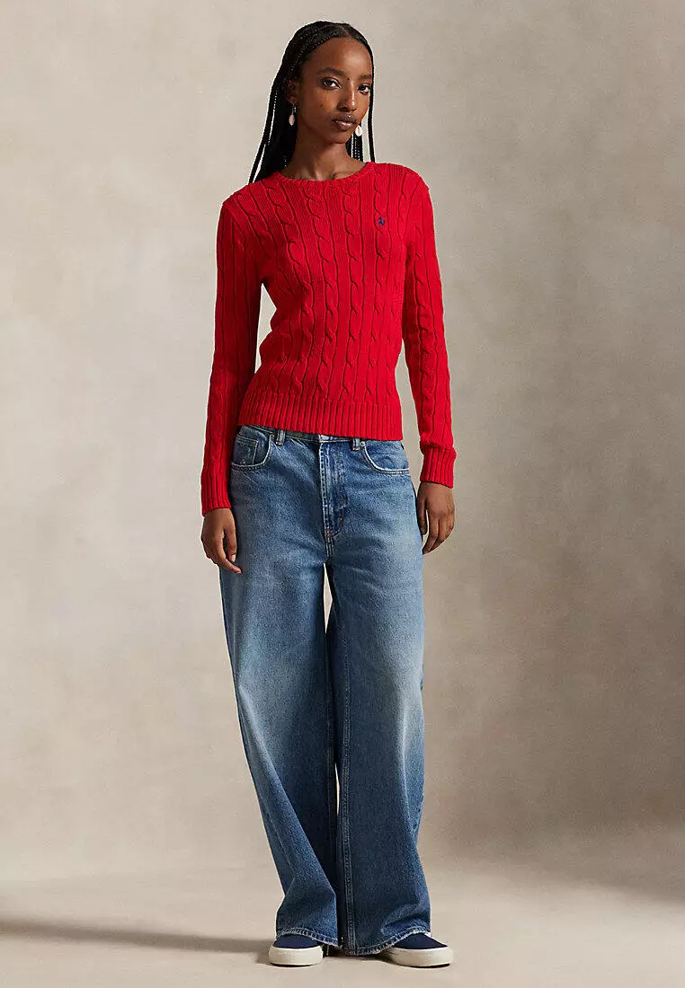 Cable-Knit Cotton Crewneck Sweater
