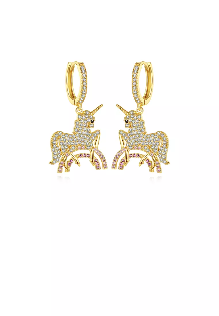 Simple Personality Plated Gold Unicorn Cubic Zirconia Earrings Luxurious Look