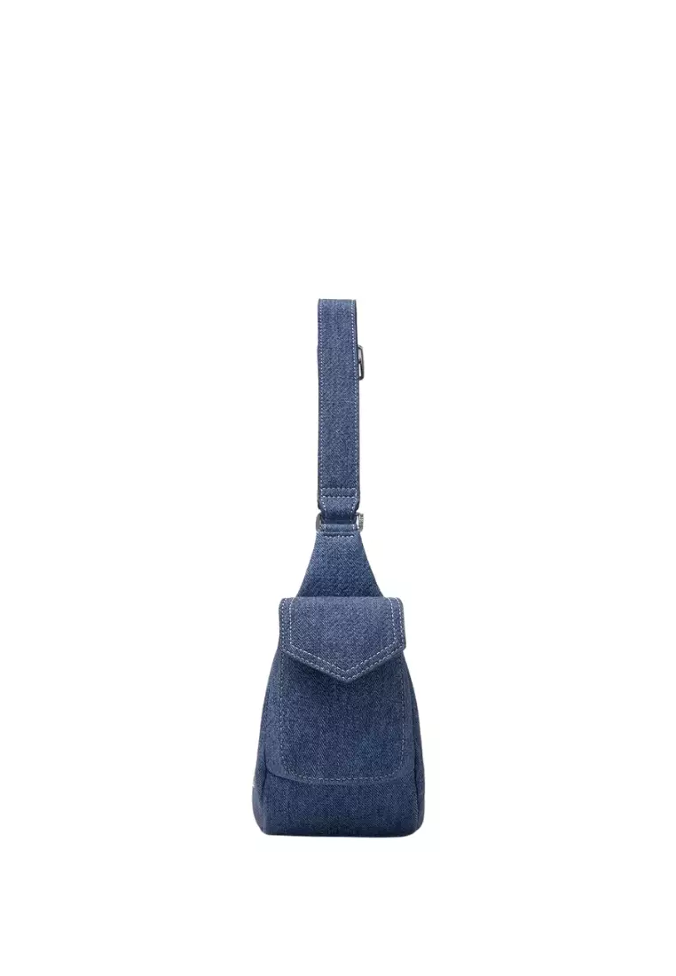 Basic Mega Logo Pocket Denim Hobo Bag - NY Indigo