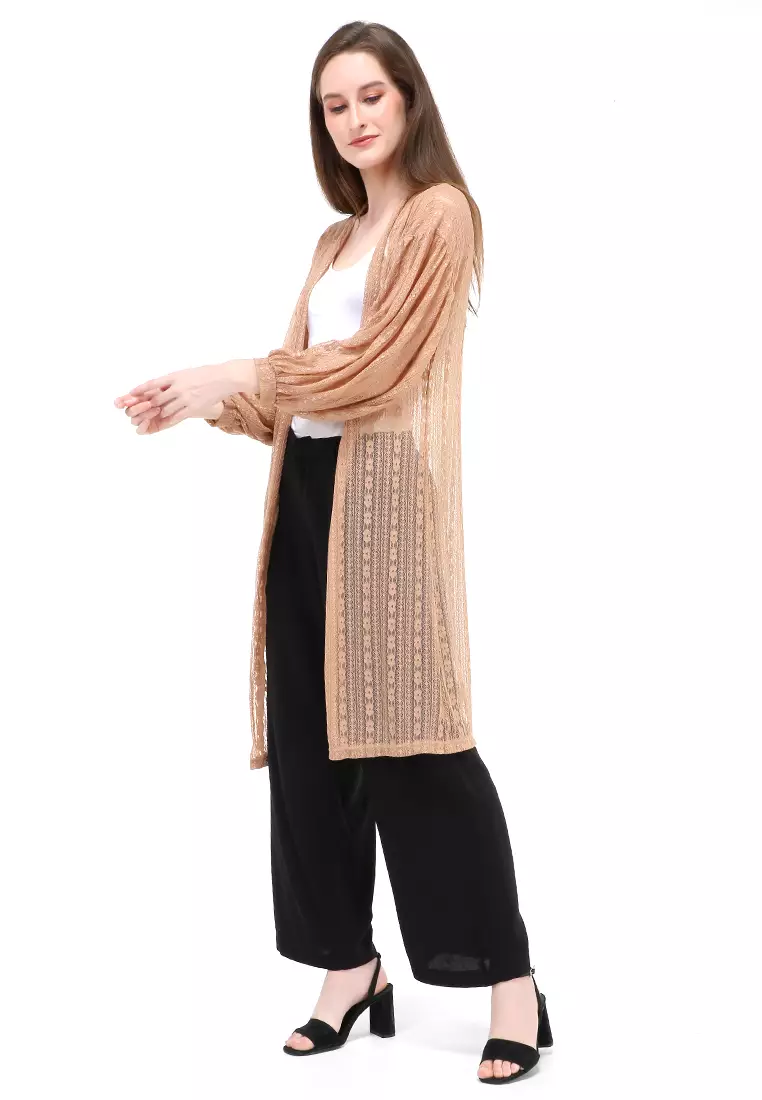 Shevia Cardigan Long Sleeves Wanita Design Elegant Atasan - Khaki