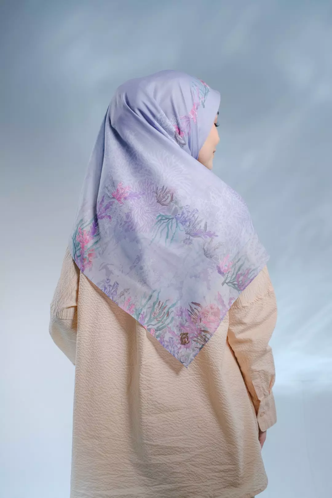 PELAGIA Scarf Pale Purple - Kerudung Hijab Segiempat Motif With BOX - Bahan Nesla - Ukuran 115x115