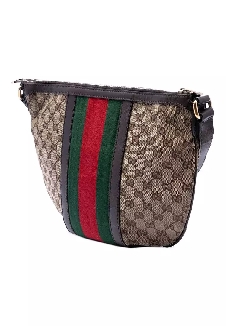 Pre-Loved Gucci Medium Gg Canvas Web Half Moon Crossbody