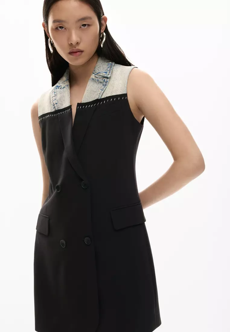 Crossed bi-material dress