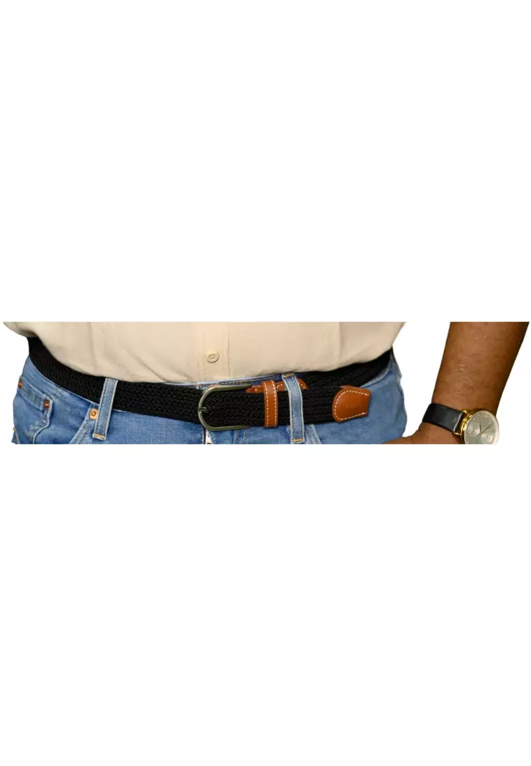 Fabric belt for Men and Women - Elastic belt - Woven stretchable belt plus size -Canvas Belt for men and women in Black color -Oxhide Black BCN