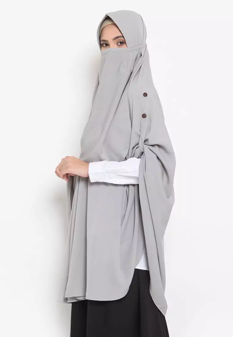 Queenza Zayidan French Khimar Hijab Jahida Button - Silver