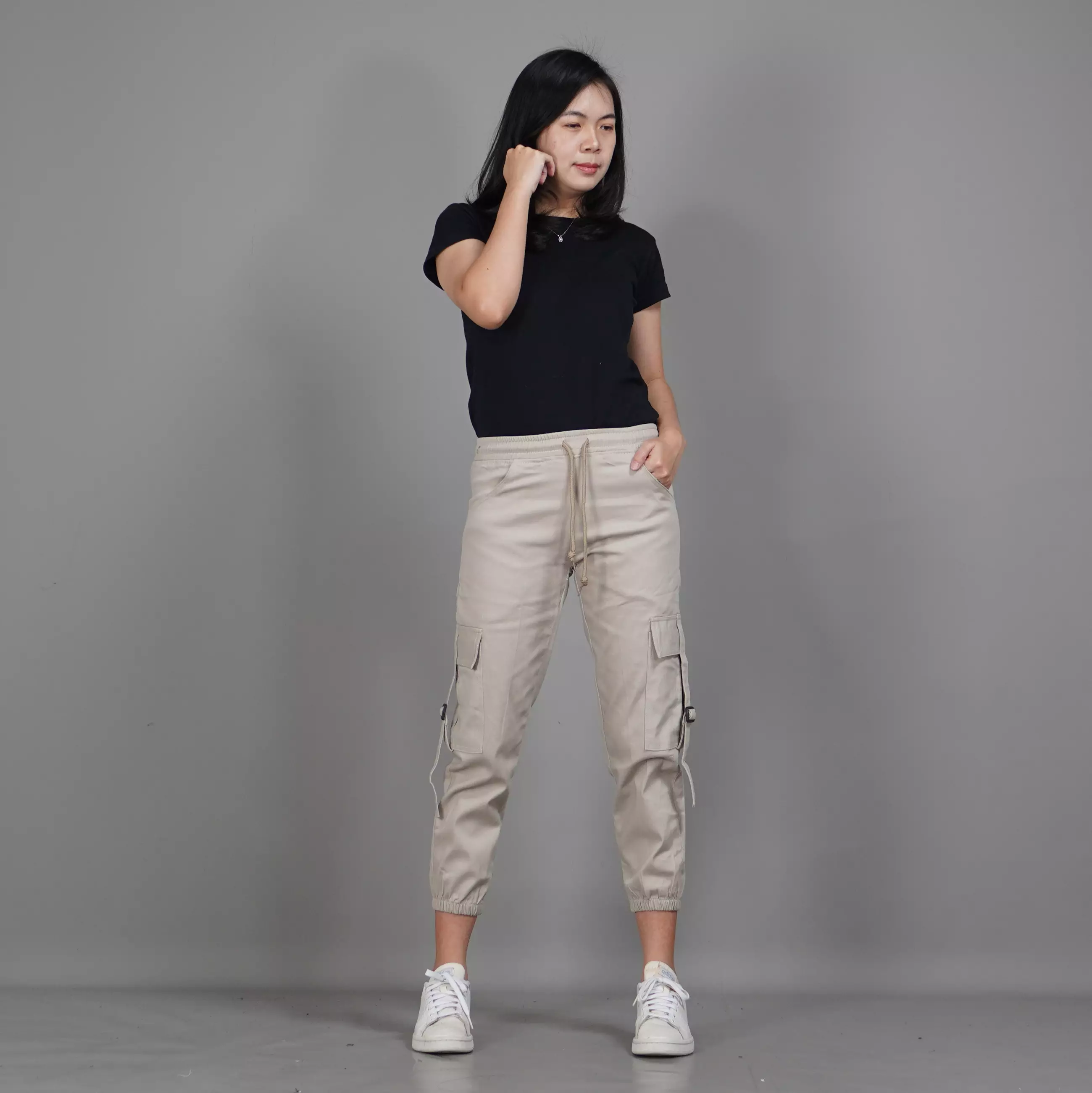 FIRA Cargo Jogger Pants Wanita Celana Cargo Jogger Cargo Pants 3/4 - KREM